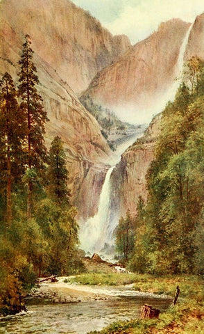 Yosemite Falls-California 1914 White Modern Wood Framed Art Print with Double Matting by Palmer, Sutton