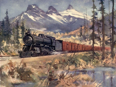 Three Sisters-Rockies White Modern Wood Framed Art Print with Double Matting by Canadian Pacific Railway