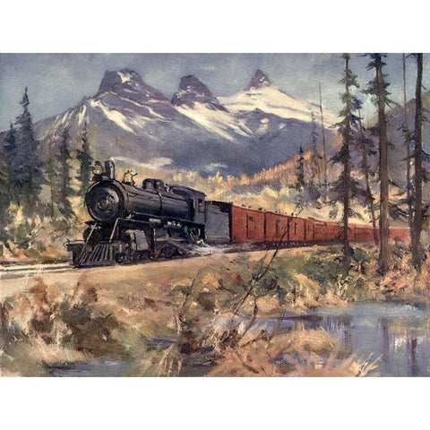 Three Sisters-Rockies White Modern Wood Framed Art Print by Canadian Pacific Railway