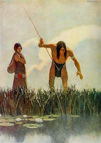 A primitive spearman White Modern Wood Framed Art Print with Double Matting by Wyeth, Newell