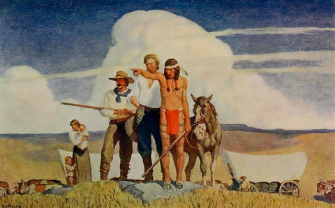 Pioneers-the opening of the prairies White Modern Wood Framed Art Print with Double Matting by Wyeth, Newell