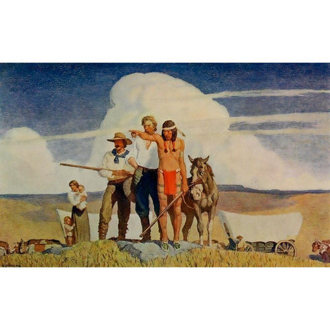 Pioneers-the opening of the prairies Gold Ornate Wood Framed Art Print with Double Matting by Wyeth, Newell