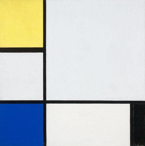 Composition with Yellow-Blue-Black and Light Blue White Modern Wood Framed Art Print with Double Matting by Mondrian, Piet