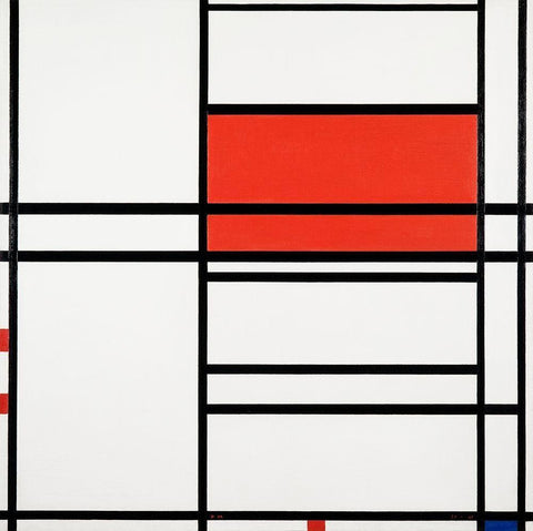 Composition No. 4 with red and blue White Modern Wood Framed Art Print with Double Matting by Mondrian, Piet