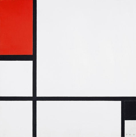 Composition No. I-with red and black White Modern Wood Framed Art Print with Double Matting by Mondrian, Piet