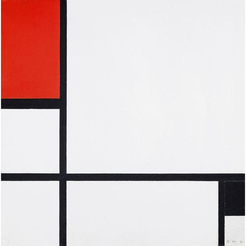 Composition No. I-with red and black Black Modern Wood Framed Art Print with Double Matting by Mondrian, Piet