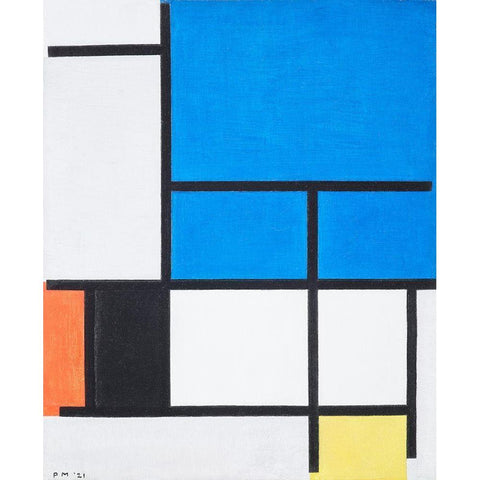 Composition with Large Blue Plane-Red-Black-Yellow-and Gray Black Modern Wood Framed Art Print with Double Matting by Mondrian, Piet