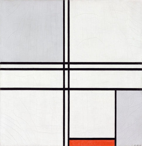 Composition No. 1 Gray-Red Black Ornate Wood Framed Art Print with Double Matting by Mondrian, Piet