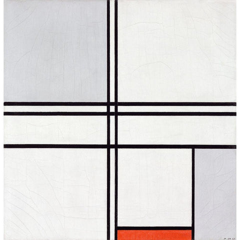 Composition No. 1 Gray-Red Black Modern Wood Framed Art Print with Double Matting by Mondrian, Piet