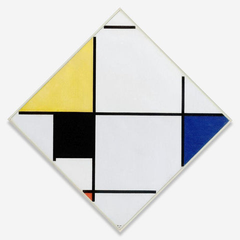 Lozenge Composition with Yellow-Black-Blue-Red-and Gray Black Modern Wood Framed Art Print with Double Matting by Mondrian, Piet