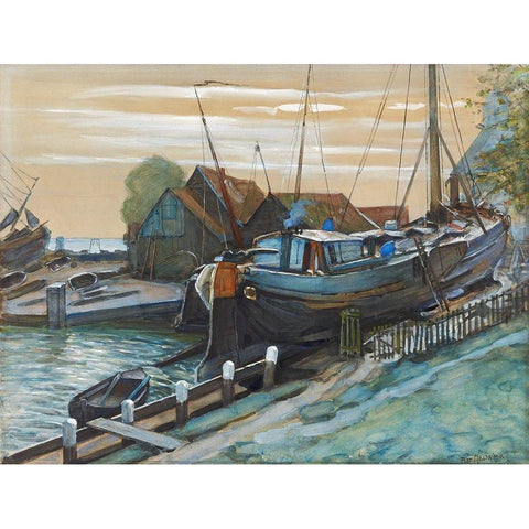 Drydock at Durgerdam Black Modern Wood Framed Art Print with Double Matting by Mondrian, Piet