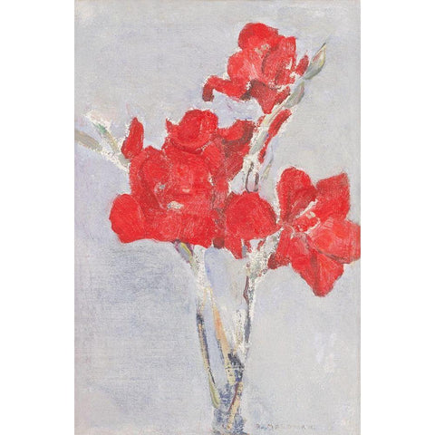 Red Gladioli Black Modern Wood Framed Art Print with Double Matting by Mondrian, Piet