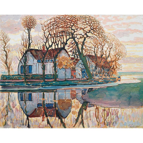 Farm near Duivendrecht Gold Ornate Wood Framed Art Print with Double Matting by Mondrian, Piet