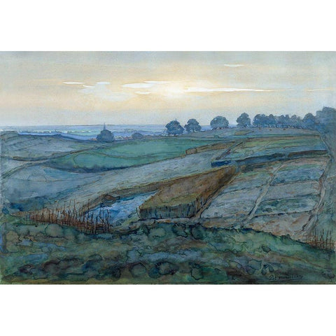 Landscape near Arnhem White Modern Wood Framed Art Print by Mondrian, Piet