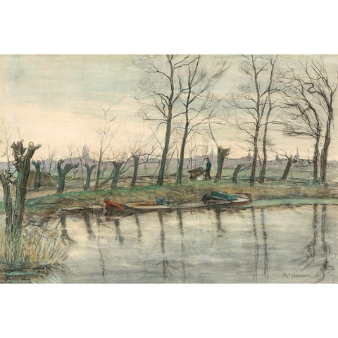 Amsterdam Skyline Viewed from the West White Modern Wood Framed Art Print by Mondrian, Piet