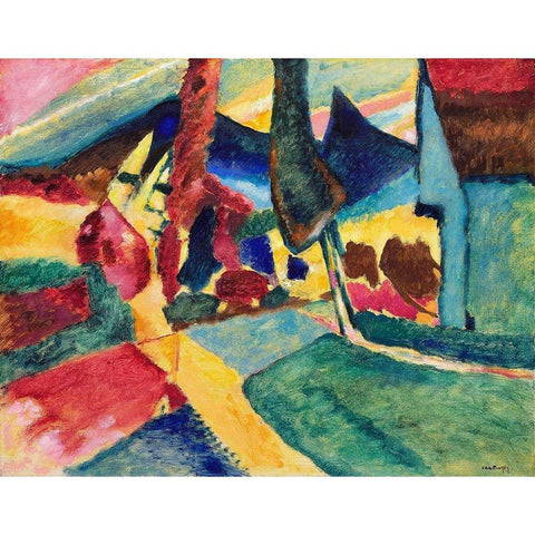 Landscape with Two Poplars 1912 Gold Ornate Wood Framed Art Print with Double Matting by Kandinsky, Wassily