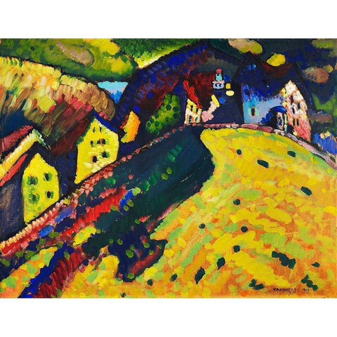 Houses at Murnau 1909 Gold Ornate Wood Framed Art Print with Double Matting by Kandinsky, Wassily