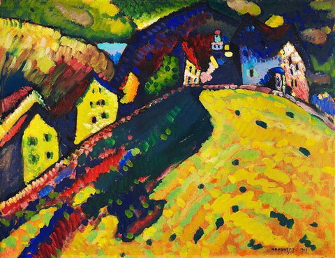 Houses at Murnau 1909 Black Ornate Wood Framed Art Print with Double Matting by Kandinsky, Wassily