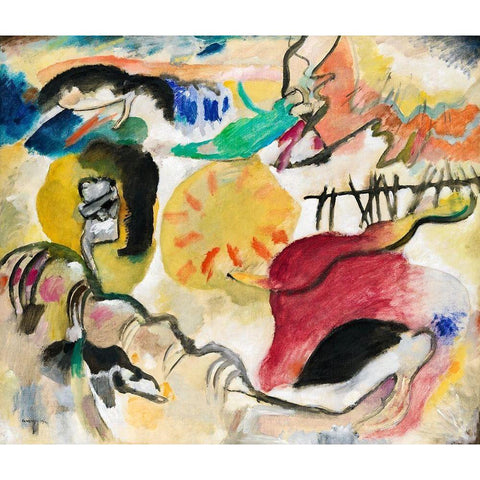 Improvisation 27-Garden of Love II 1912 Black Modern Wood Framed Art Print with Double Matting by Kandinsky, Wassily