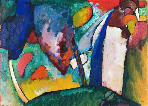 The Waterfall 1909 White Modern Wood Framed Art Print with Double Matting by Kandinsky, Wassily