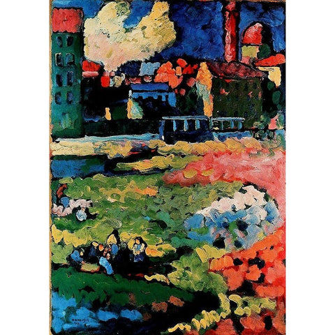 Before the City 1908 White Modern Wood Framed Art Print by Kandinsky, Wassily