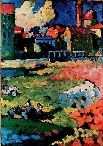 Before the City 1908 Black Ornate Wood Framed Art Print with Double Matting by Kandinsky, Wassily