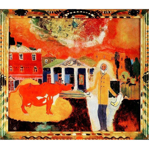 Cow in Moscow 1912 White Modern Wood Framed Art Print by Kandinsky, Wassily