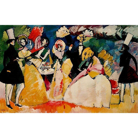 Group in crinolines 1909 Black Modern Wood Framed Art Print with Double Matting by Kandinsky, Wassily