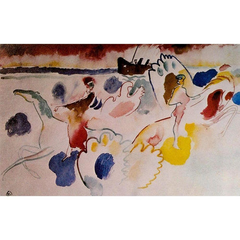 Horsemen on the shore c.1910 Black Modern Wood Framed Art Print with Double Matting by Kandinsky, Wassily