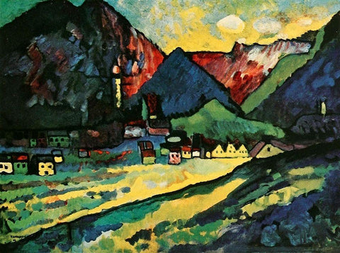 Murnau Landscape 1909 White Modern Wood Framed Art Print with Double Matting by Kandinsky, Wassily