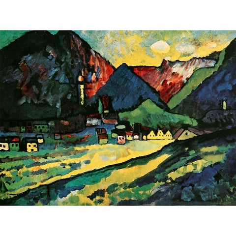 Murnau Landscape 1909 Black Modern Wood Framed Art Print with Double Matting by Kandinsky, Wassily