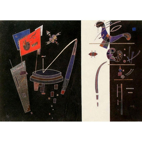 Red Accent 1943 Black Modern Wood Framed Art Print with Double Matting by Kandinsky, Wassily