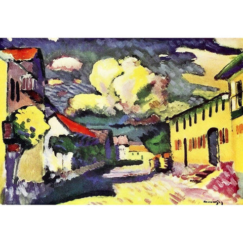 Village Street White Modern Wood Framed Art Print by Kandinsky, Wassily