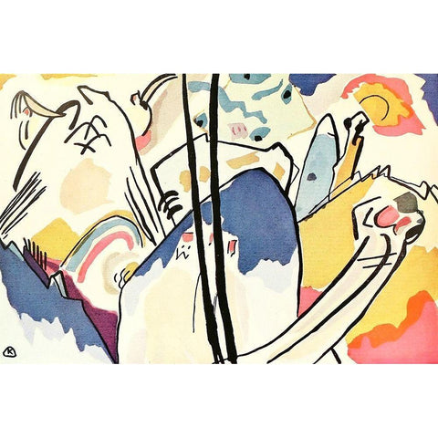 Watercolour sketch for comp.4 Gold Ornate Wood Framed Art Print with Double Matting by Kandinsky, Wassily