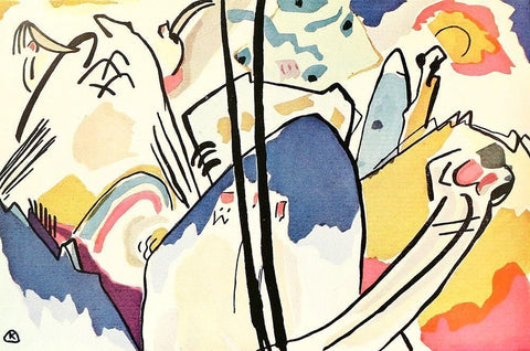 Watercolour sketch for comp.4 White Modern Wood Framed Art Print with Double Matting by Kandinsky, Wassily