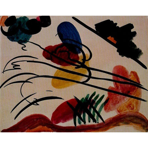 With Three Riders 1911 Black Modern Wood Framed Art Print with Double Matting by Kandinsky, Wassily