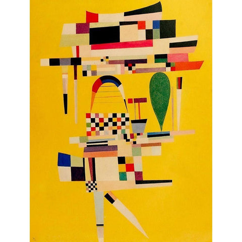 Yellow Canvas 1938 White Modern Wood Framed Art Print by Kandinsky, Wassily