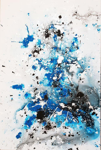 Covid Blue White Modern Wood Framed Art Print with Double Matting by Clement, Diane