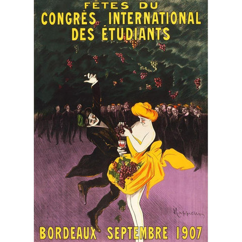 Celebrations of the international student congress-Bordeaux Black Modern Wood Framed Art Print with Double Matting by Cappiello, Leonetto