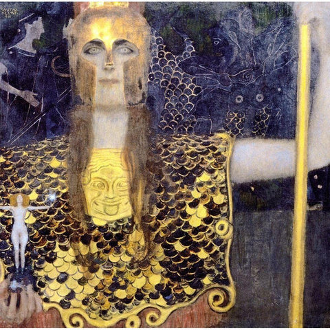 Pallas Athena White Modern Wood Framed Art Print by Klimt, Gustav