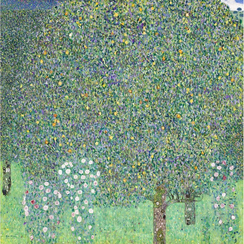 Rosebushes under the Trees Gold Ornate Wood Framed Art Print with Double Matting by Klimt, Gustav