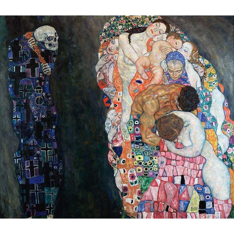 Death and Life Black Modern Wood Framed Art Print with Double Matting by Klimt, Gustav