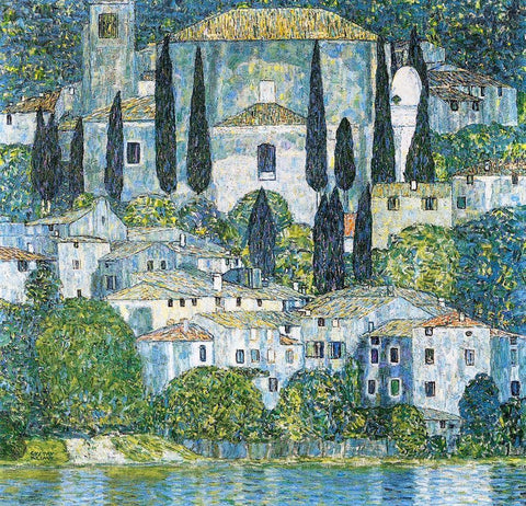 Kirche in Cassone White Modern Wood Framed Art Print with Double Matting by Klimt, Gustav