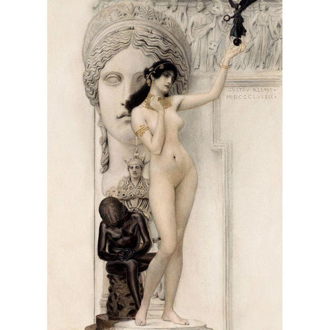 Allegory of Sculpture Gold Ornate Wood Framed Art Print with Double Matting by Klimt, Gustav