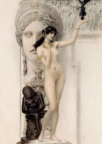 Allegory of Sculpture Black Ornate Wood Framed Art Print with Double Matting by Klimt, Gustav