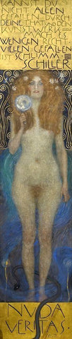 Nuda Veritas White Modern Wood Framed Art Print with Double Matting by Klimt, Gustav