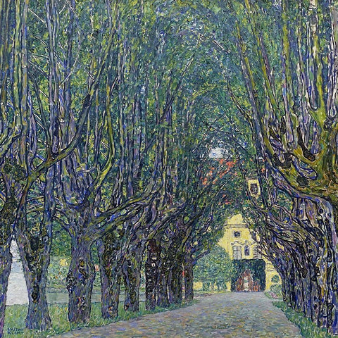 Allee at Schloss Kammer Black Ornate Wood Framed Art Print with Double Matting by Klimt, Gustav