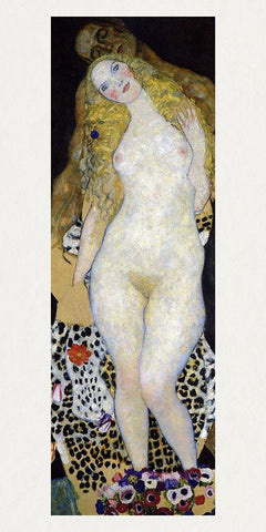 Adam and Eve White Modern Wood Framed Art Print with Double Matting by Klimt, Gustav