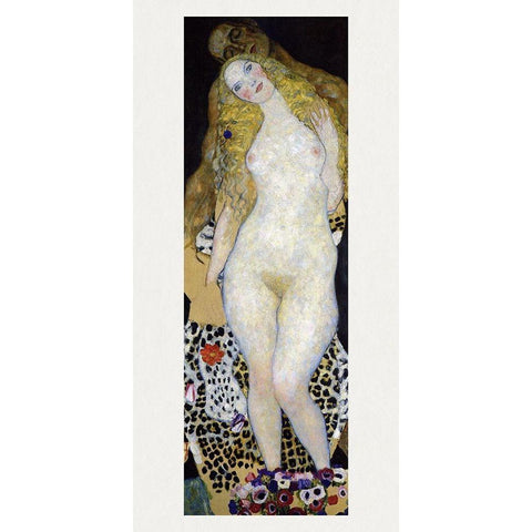 Adam and Eve Black Modern Wood Framed Art Print with Double Matting by Klimt, Gustav