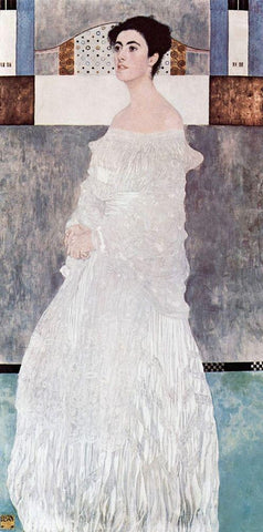 Portrait of Margaret Stonborough-Wittgenstein White Modern Wood Framed Art Print with Double Matting by Klimt, Gustav